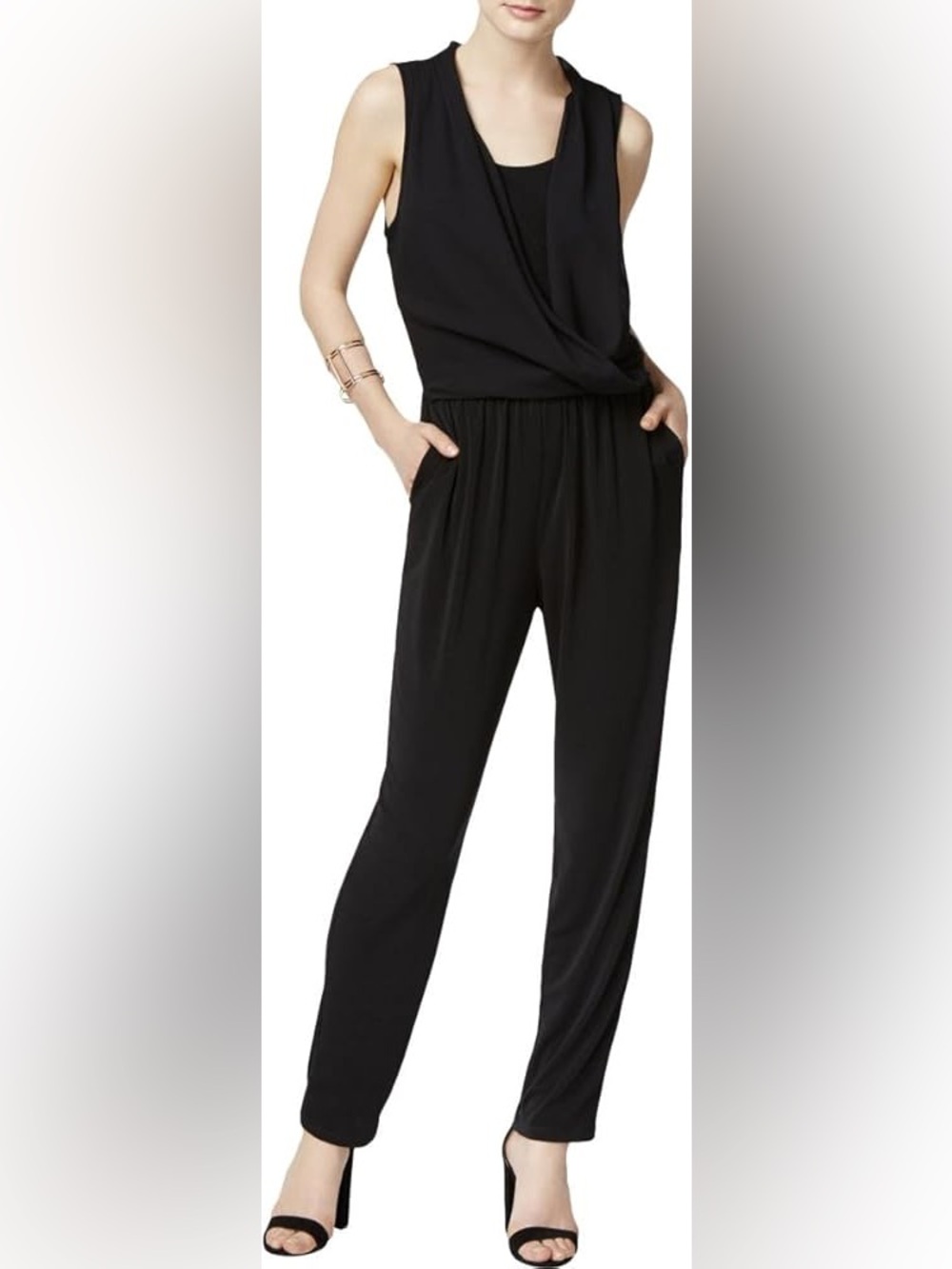 Bar III Black Elegant Jumpsuit Cowl Neck Classic Size Small Black Tie Formal